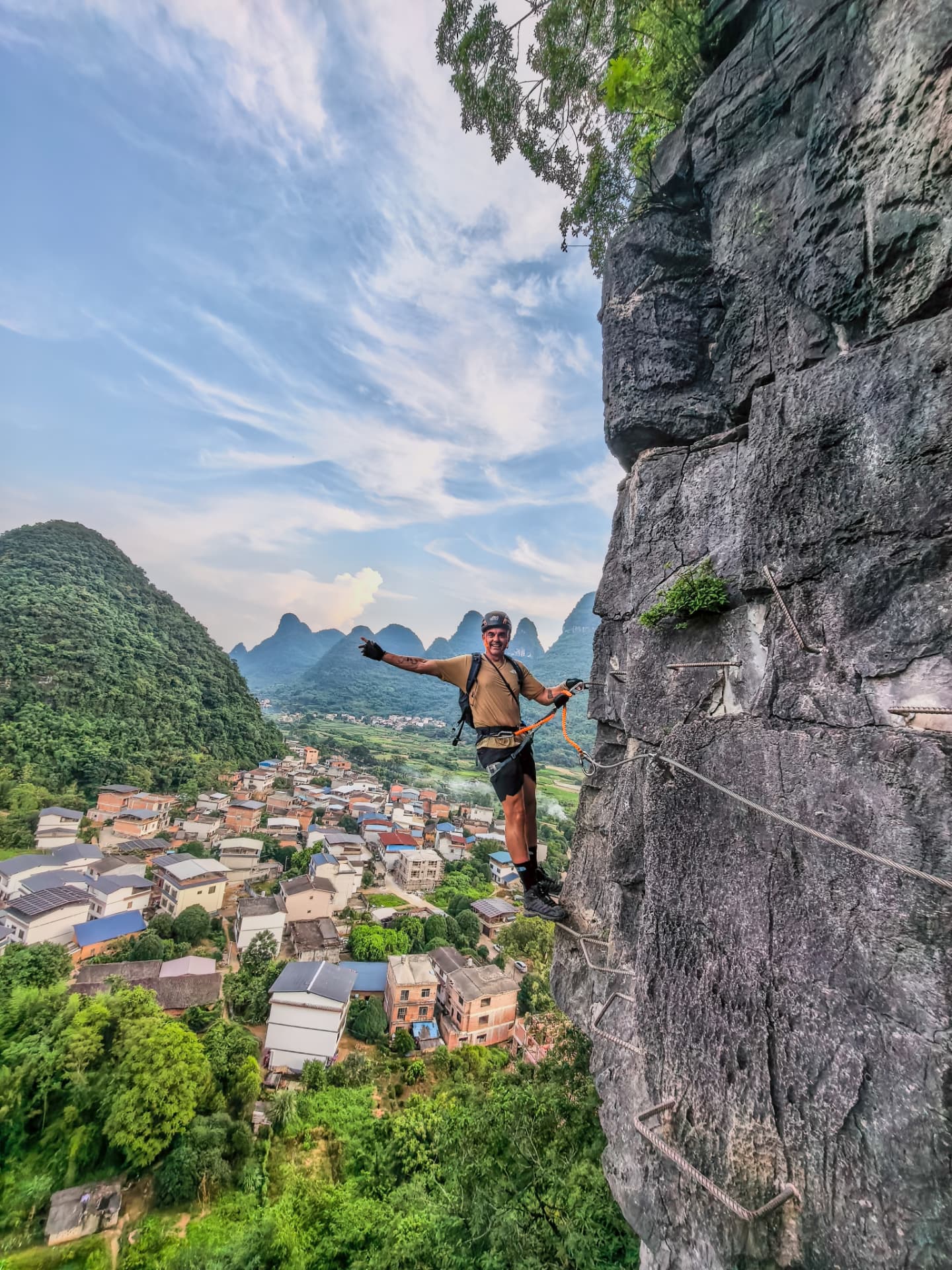 Via ferrata on a cliff in Yangshuo, China